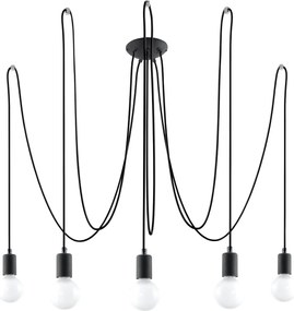 Lampadario a Sospensione 5xE27 EDISON 5 in Acciaio Nero