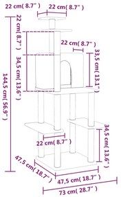 Albero per Gatti con Tiragraffi in Sisal Crema 144,5 cm