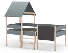 Letto da bambini a forma di casa/rialzato verde polveroso in pino massiccio con rete inclusa 90x190 cm Mint – Marckeric