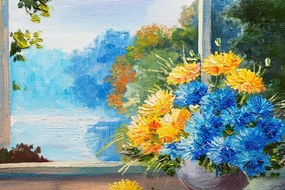 Quadro su tela – Bouquet primaverile alla finestra
