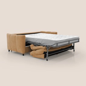 Peonia divano letto scandinavo con materasso H18 cm e morbido e alto schienale in tessuto Bouclé impermeabile T07 arancio
