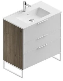Mobile sottolavabo e lavabo Quadra per vasca centrale cotto/bianco in mdf L 80 x H 93 x P 46 cm 3 cassetti
