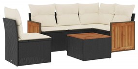 Set divano da giardino 6 pz con cuscini nero in polyrattan