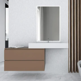 Mobile Bagno Sospeso Sfalsato 120 Cm Due Cassetti Specchio Con Illuminazione Led Esseci Arredo Bagno "Otranto"