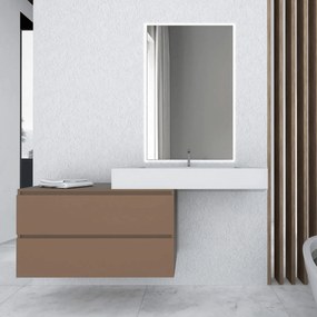 Mobile Bagno Sospeso Sfalsato 120 Cm Due Cassetti Specchio Retroilluminato 100x70 Cm Esseci Arredo Bagno "Otranto"