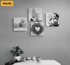 Set di quadri – Bevande con dolce piacere in bianco e nero