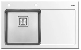 Lavello integrato 1 vasca con gocciolatoio a destra PYRAMIS Crystalon vetro L 53 x L 86 cm bianco