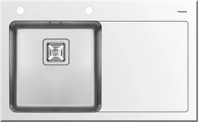 Lavello integrato 1 vasca in vetro bianco PYRAMIS Crystalon L 53 x L 86 cm, sgocciolatoio a destra