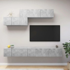Set porta tv 6 pz grigio cemento in truciolato