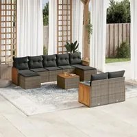 Set Divano da Giardino 10 pz con Cuscini Grigio in Polyrattan 3260492