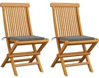 Sedie da Giardino con Cuscini Grigi 2 pz in Massello di Teak cod mxl 6170