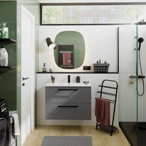 Mobile bagno sospeso con lavabo L 80 x H 57,7 x P 45 cm grigio cemento truciolare 2 cassetti | Remix