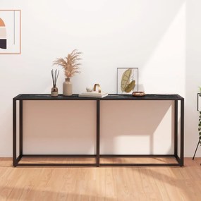 Tavolo Consolle Marmo Nero 180x35x75,5 Cm İn Vetro Temperato /