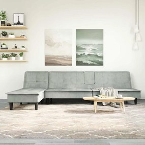 Divano Letto A L Grigio Chiaro 255x140x70 Cm İn Velluto /