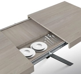 Tavolo CAMAIORE in legno, finitura olmo perla e base a X in metallo antracite, allungabile 160×90 cm – 240×90 cm