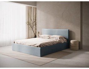 Letto matrimoniale imbottito azzurro con contenitore/senza testiera con rete inclusa 160x200 cm Susan – Micadoni