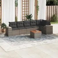 Set Divani da Giardino 7 pz con Cuscini Grigio in Polyrattan 3225458