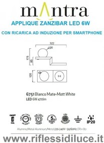 Mantra applique zanzibar  led 6w con sferetta e basetta wireless