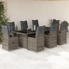 Set bistrò da giardino 9 pz con cuscini in polyrattan grigio