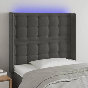 Testiera A Led Grigio Scuro 103x16x118/128cm İn Velluto /