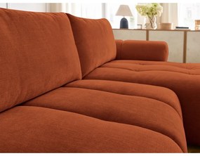 Divano angolare color mattone allungabile e con contenitore (penisola a destra/chaise lounge) Fuji – Bobochic Paris