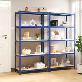 Mensole A 5 Ripiani 2pz Blu İn Acciaio E Legno Multistrato /
