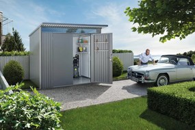 Casetta da giardino BIOHORT Avantgarde A7 in acciaio grigio scuro con porta doppio battente, superficie interna 6.3 m² e spessore parete 0.5 mm