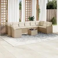 Set Divani da Giardino 11 pz con Cuscini Beige in Polyrattan 3251815