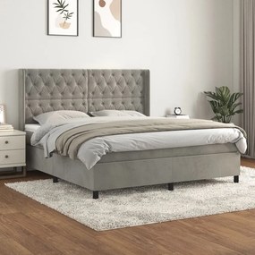 Giroletto A Molle Con Materasso Grigio Chiaro 160x200cm Velluto /