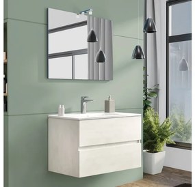 Mobile da bagno sospeso 80 cm con lavabo, specchio e led rovere bianco