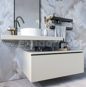 Mobile bagno grigio chiaro 90x50 Elsa un cassetto con top effetto cemento e lavabo tondo da appoggio