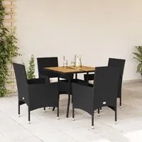 Set Pranzo da Giardino 5 pz con Cuscini Nero Polyrattan Acacia 3278710