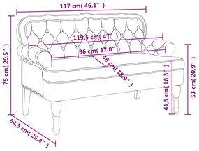 Panca con Schienale Grigio Scuro 119,5x64,5x75 cm in Velluto