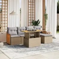 Set Divano da Giardino 6 pz con Cuscini Beige in Polyrattan 3273936