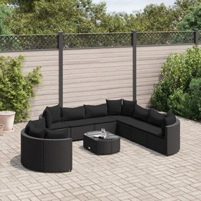 Set divani da giardino 10pz con cuscini in polyrattan nero