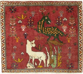 Shiraz Tappeto 60x70 Rosso (Iran) Annodato A Mano