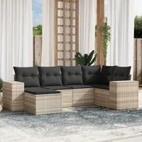 Set Divano da Giardino 6pz con Cuscini Grigio Chiaro Polyrattan 3255199