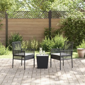 Set bistro da giardino 3 pezzi con cuscini nero in polyrattan