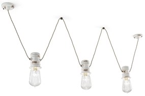 Lampadario Industrial Minimal Urban Ferro E Ceramica Vintage Bianco 3 Luci E27