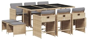 Set pranzo da giardino 11 pz con cuscini beige misto polyrattan