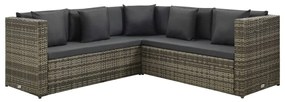 Set divani da giardino 4 pz con cuscini in polyrattan grigio