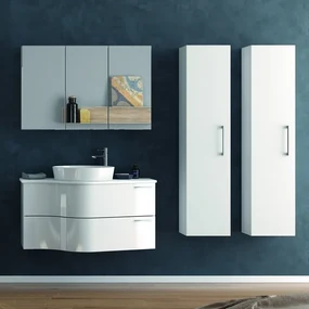 Kamalu - Composizione bagno sospesa 100cm: mobile, specchio contenitore e 2 colonne FORM-100