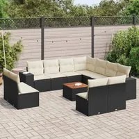 Set Divani da Giardino 12 pz con Cuscini Nero in Polyrattan 3225503