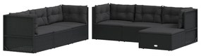 Set Salotto da Giardino con Cuscini 7pz Nero Polyrattan