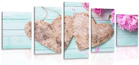 Quadri 5 pezzi – Peonie e cuori di betulla