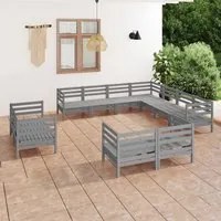 Set Salotto da Giardino 11 pz in Legno Massello di Pino Grigio 3083216