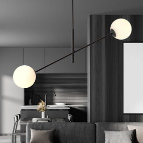 Lampadario 2 Luci Yama In Acciao Nero Con Bracci Regolabili E Vetro Opale