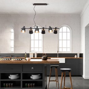 Lampadario In Metallo Contemporaneo Megafono Nero 6 Luci E27