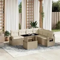 Set Divani da Giardino 7 pz con Cuscini Beige in Polyrattan 3267928