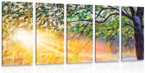 Quadri 5 pezzi – Alba nella foresta